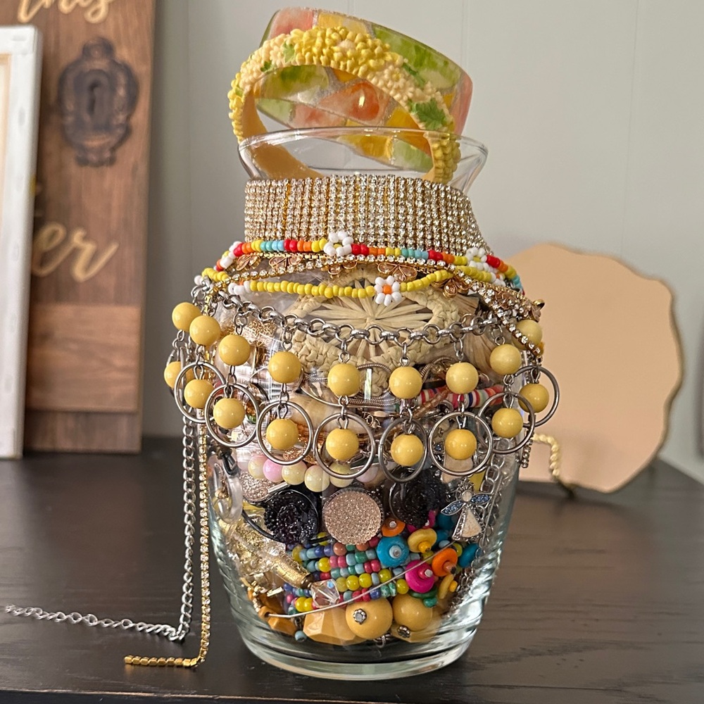 Colorful Mystery Beaded Jewelry Accent Jar With Yellow Inspiration